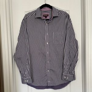 Johnston & Murphy Purple and White Gingham Dress Shirt